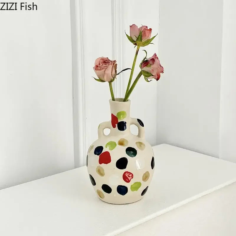 Afralia™ Colorful Dot Ceramic Vase for Desk Decoration and Floral Arrangement