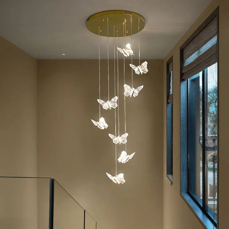Afralia™ Nordic Butterfly Spiral Stair Chandelier for Restaurant, Bedroom & Coffee Shop