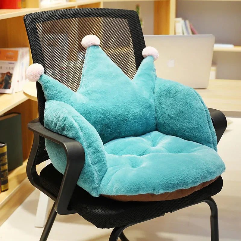Afralia™ Plush Cartoon Crown Chair Cushion: Comfortable Lumbar Support Seat Pillow