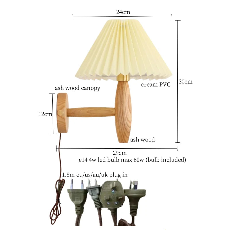 Afralia™ Cream PVC LED Wall Lamps Japanese Walnut Wood Applique Murale