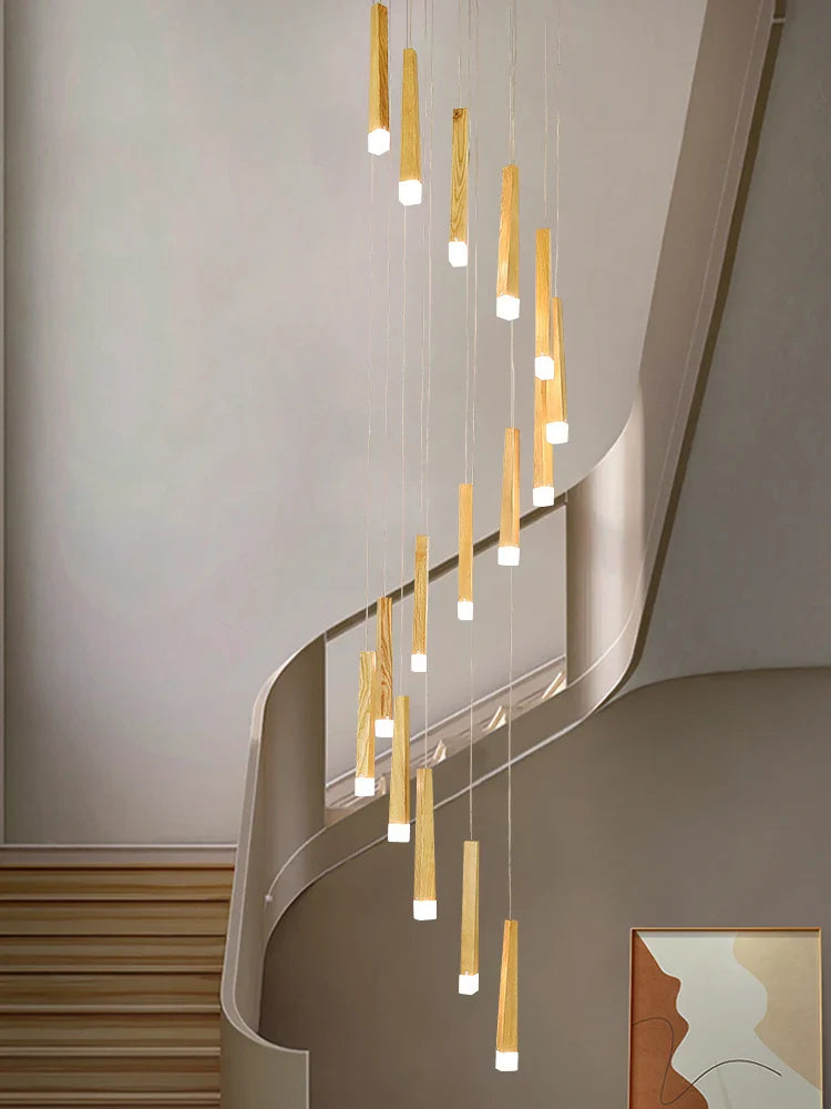 Afralia™ Wooden Chandelier: Modern LED Staircase Hanging Light