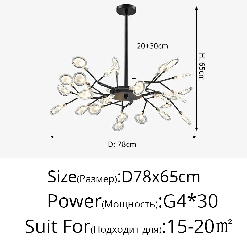 Firefly LED Chandelier by Afralia™ - Black Gold Ceiling Pendant for Home Decor