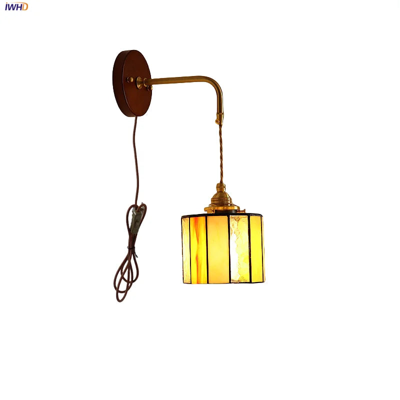 Afralia™ Adjustable LED Wall Lamp Sconce Copper Wood Glass Stair Light