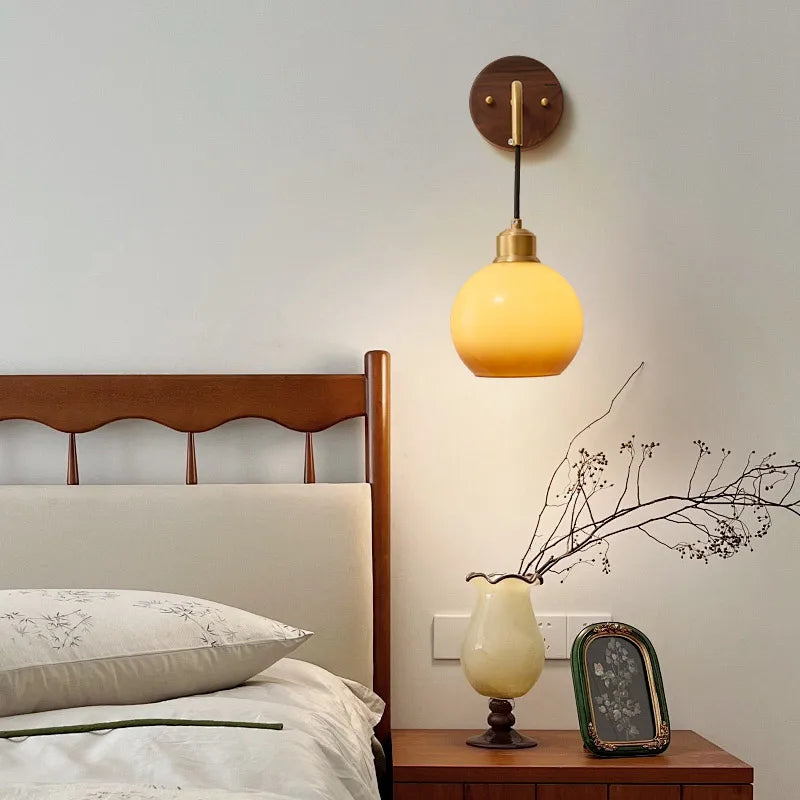 Afralia™ Wood LED Wall Lamp with Pull Chain Switch for Living Room, Dining Room, Bathroom