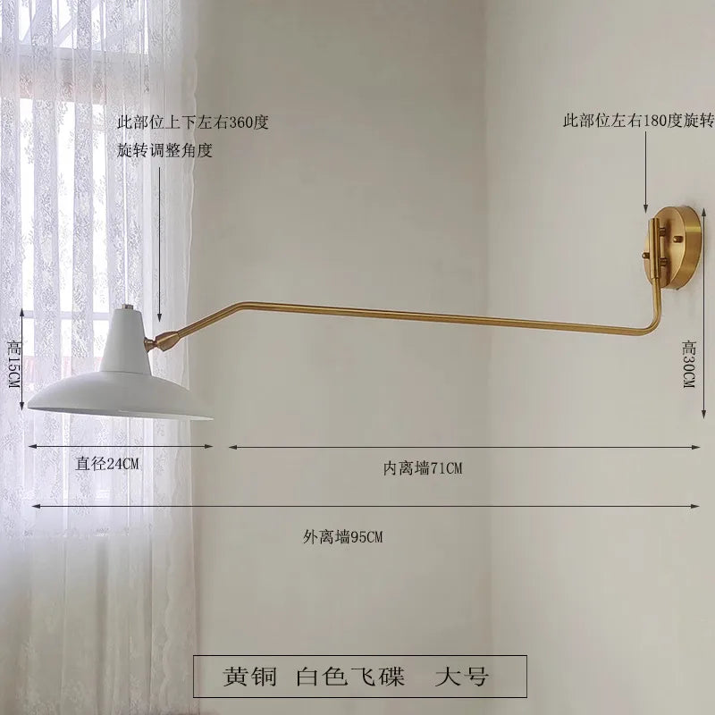 Afralia™ Copper Swing Arm Wall Lamp LED E27 Retro Telescopic Bedside Living Room