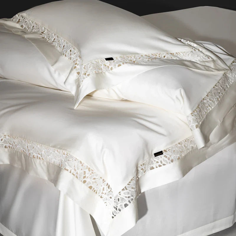 Afralia™ Silky Lace Broad Side Duvet Set with Fitted Sheet & Pillowcases