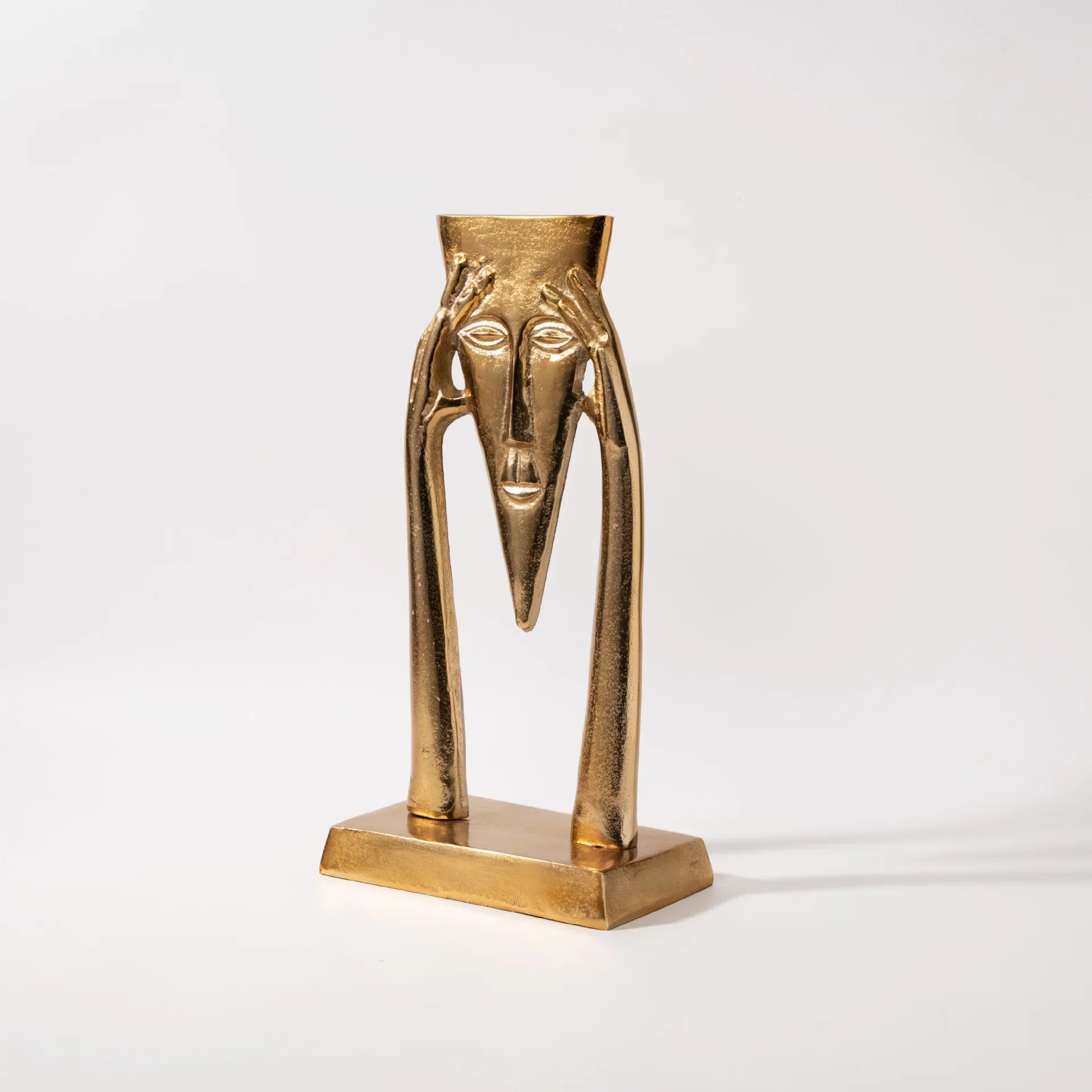 Afralia™ Golden Masked Figure Sculpture: Abstract Geometric Portrait Home Decor Figurine