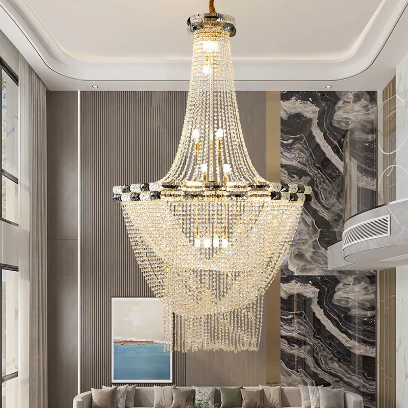 Afralia™ Crystal Light Villa Duplex Luxury Pendant Lamp for Living Room & Hotel Lobby