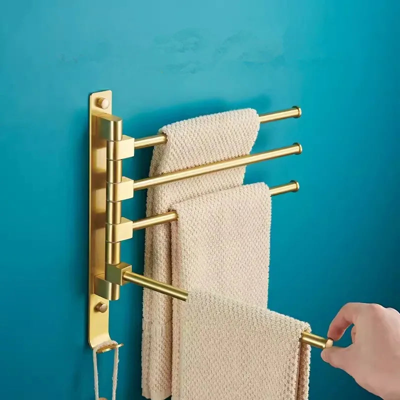 Afralia™ Swivel Towel Hanger Brushed Gold Gray Towel Bar Wall Mounted Foldable Bathroom Towel Rail