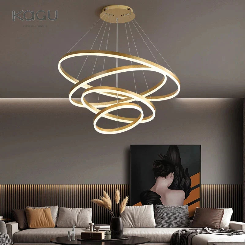 Afralia™ Black Led Rings Circle Pendant Chandelier for Living Dining Kitchen