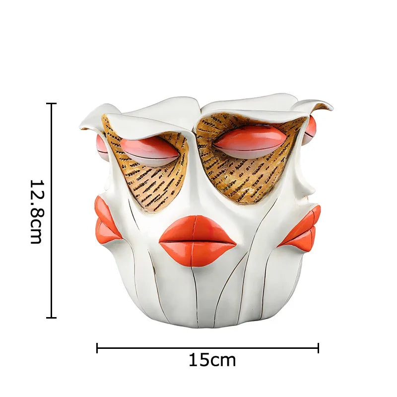 Afralia™ Red Lips Face Vase Artificial Flower Arrangement Desk Decoration