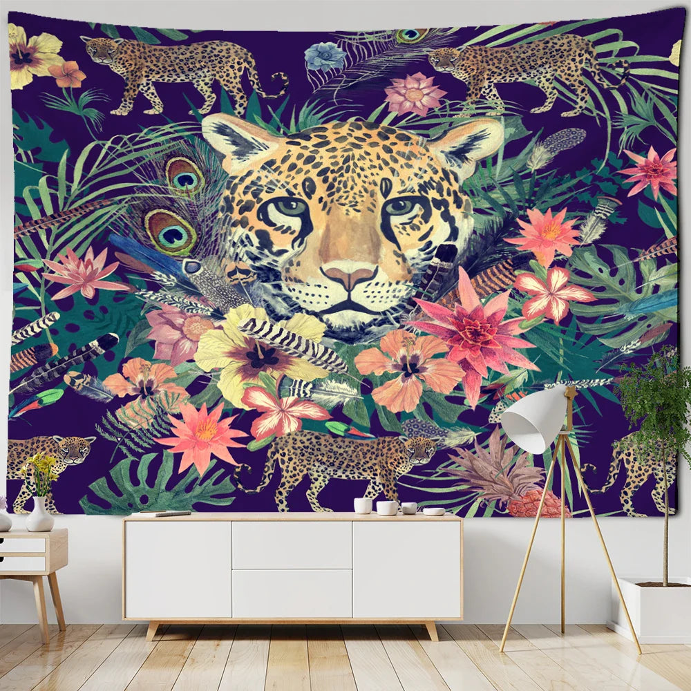 Afralia™ Enchanted Forest Tapestry: Animals, Flowers, Moon - Home Decor