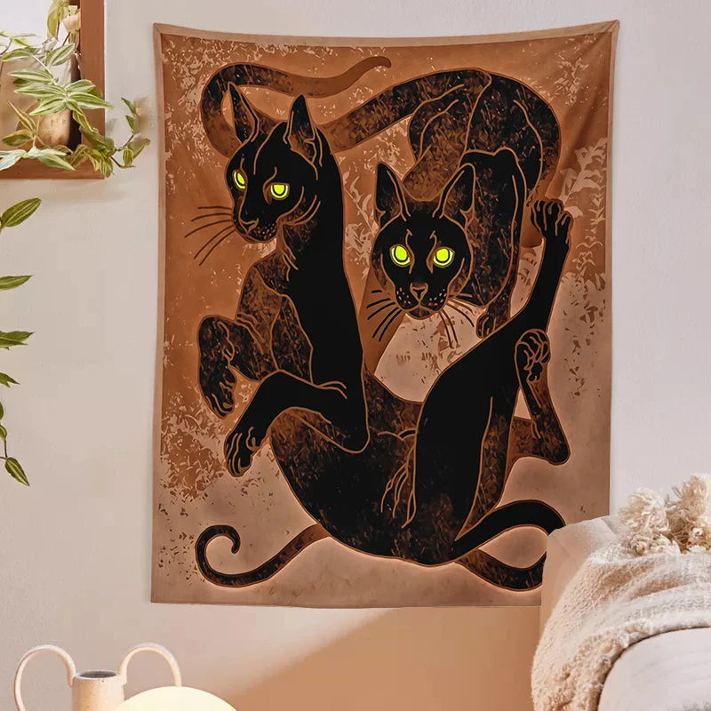 Afralia™ Cat Witchcraft Tapestry Baphomet Aesthetic Room Decor Hippie Boho Home Mattress