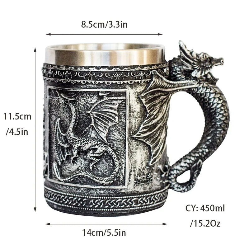 Afralia™ Skull Knight Beer Mug: Resin & Stainless Steel Tankard for Halloween, Coffee, Pub