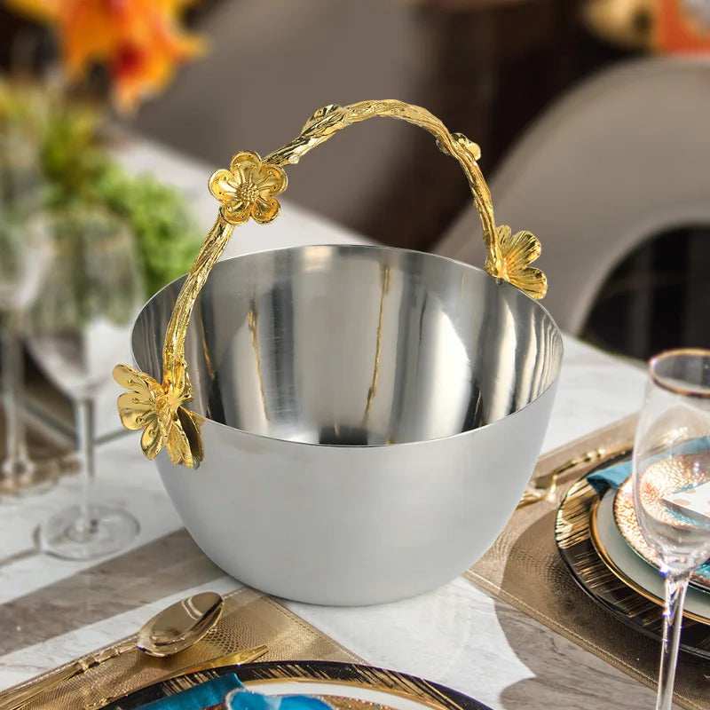 Afralia™ Silver Plum Blossom Fruit Plate with Ice Bucket - Nordic Light Luxury Home Decor