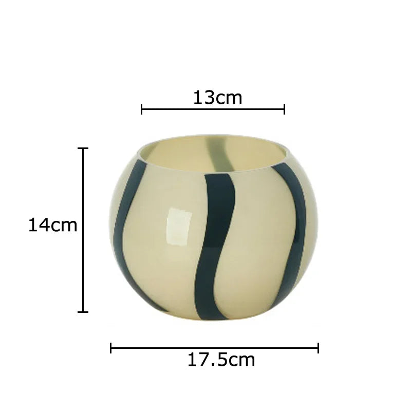 Afralia™ Black Stripes Glass Vase Desk Decoration Artificial Flowers Pots Aesthetic Room Decor