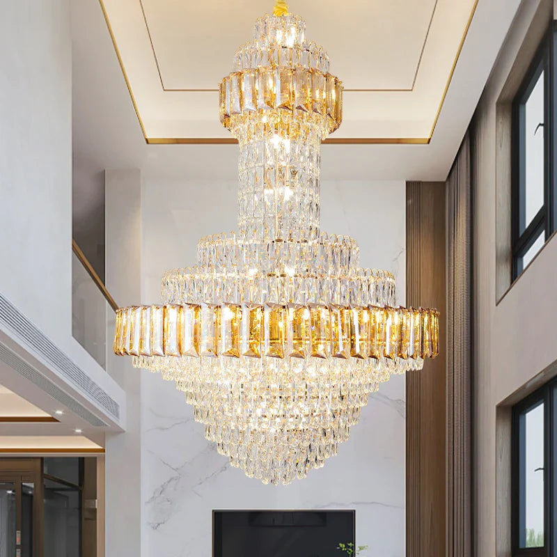Afralia™ Round Villa Crystal Chandelier Modern Luxury Staircase Light Atmospheric Foyer Dining Room