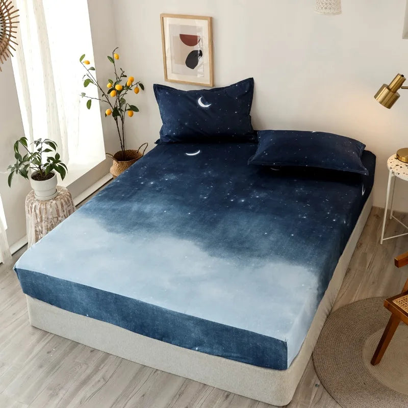 Afralia™ Night Sky Moon Fitted Sheet Set - 3Pcs, All Season Bedspread