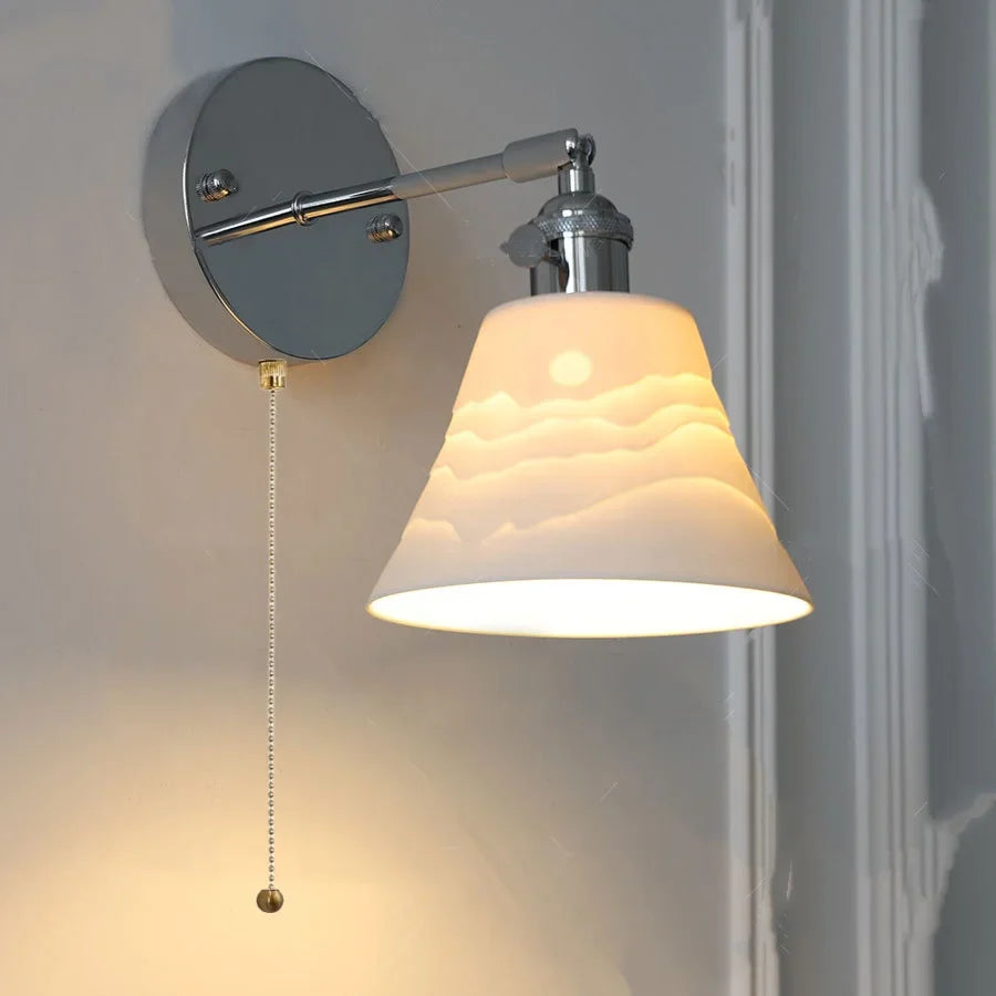 Afralia™ Iron Ceramic LED Wall Lights | Nordic Modern Pull Chain Switch Sconce Wandlamp