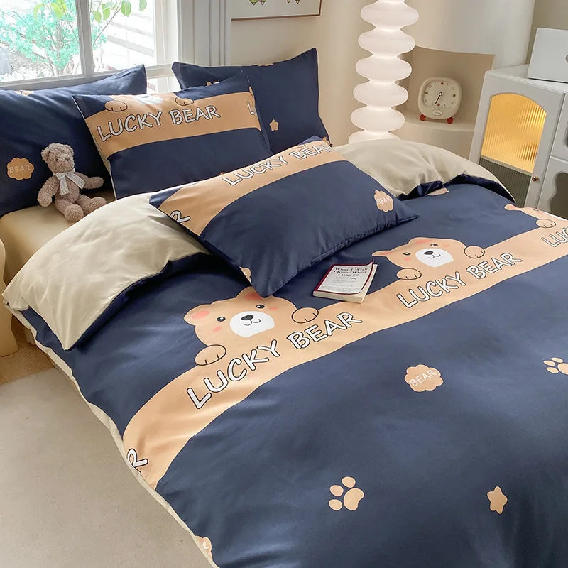 Afralia™ Cute Printed Cotton Duvet Cover for Double Queen Bed - Cozy & Non-Fading