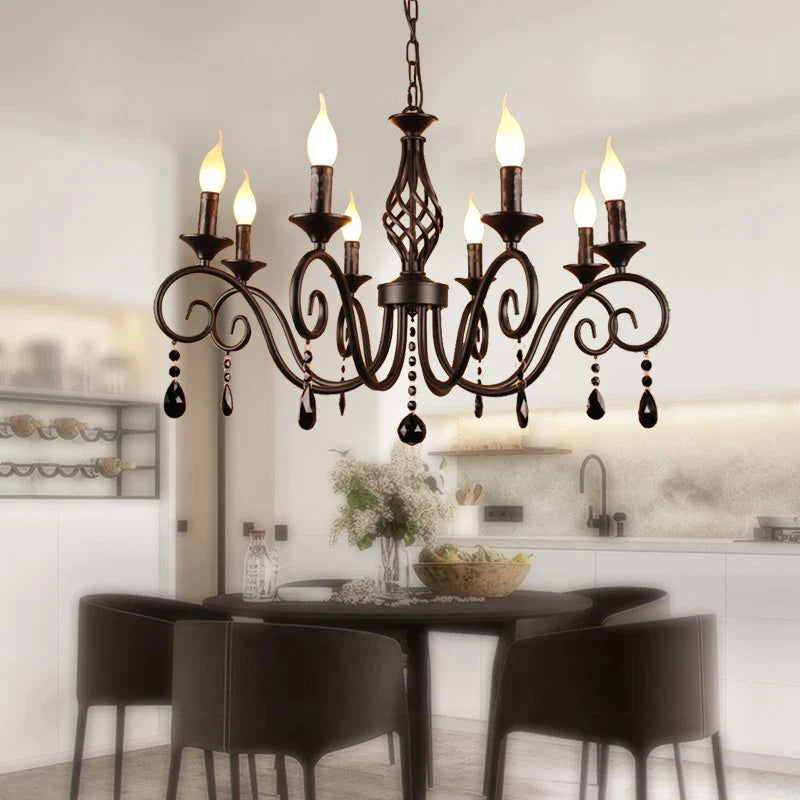 Afralia™ Crystal Black Chandelier: Elegant Iron Ceiling Light for Bedroom, Dining Room, Study & Children's Room