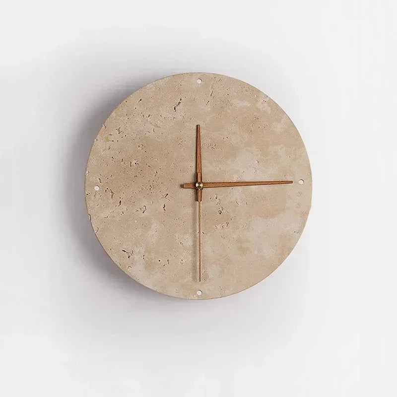 Afralia™ Travertine Marble Clock Wall Light for Creative Wabi Sabi Yellow Living Room