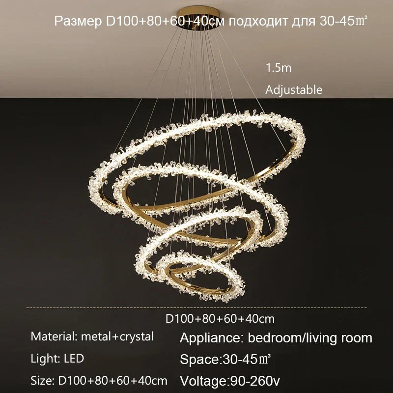 Afralia™ Crystal Ring Pendant Light for Modern Living Room, Dining, Bedroom - French Light Luxury