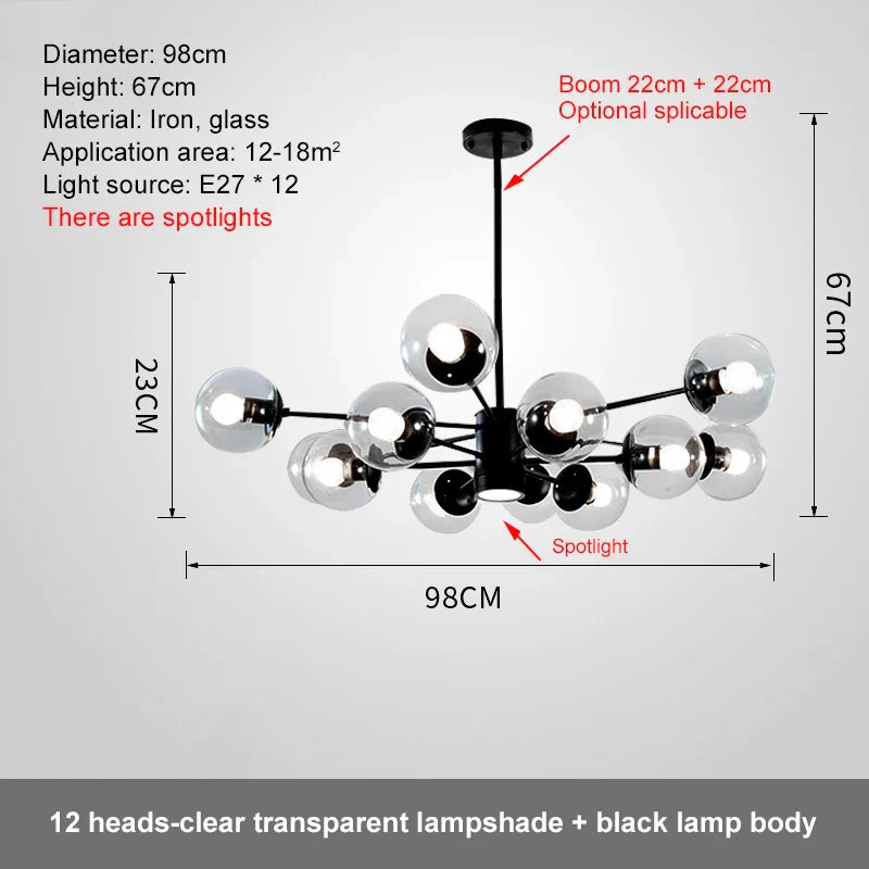 Afralia™ Glass Ball LED Chandelier for Bedroom Dining Room - Elegant Ceiling Pendant Lamp