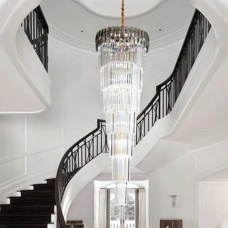 Afralia™ Luxury Crystal Chandelier Spiral Staircase Pendant Lights