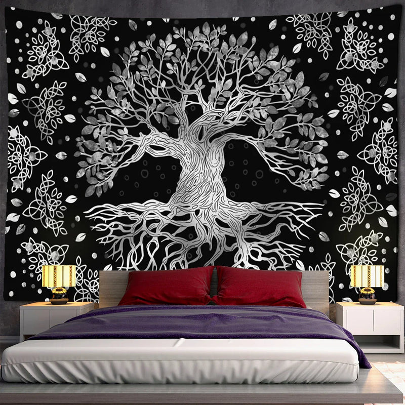 Afralia™ Psychedelic Tree of Life Mandala Wall Tapestry for Boho Home Decor