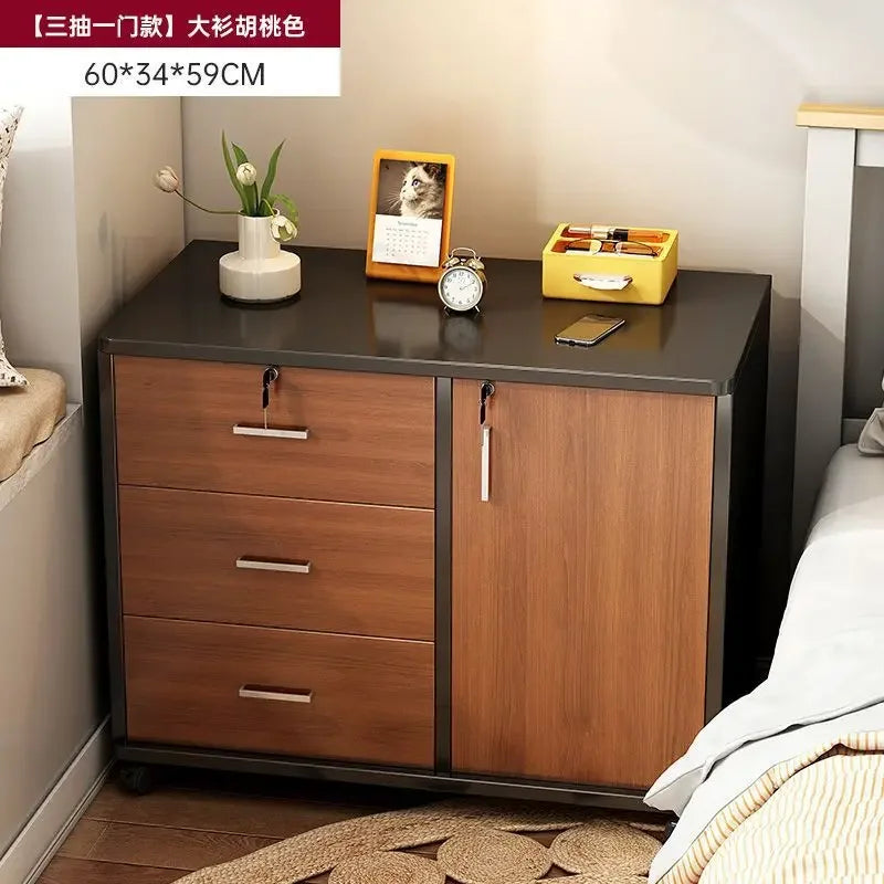 Afralia™ Mobile Under-Table Storage Cabinet with Lock, Wooden Low Drawer, Printer Cabinet