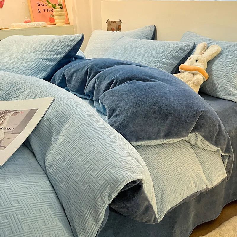 Afralia™ Double Sided Full Queen Duvet Cover Set, Solid Color Double Couple Quilt Cover