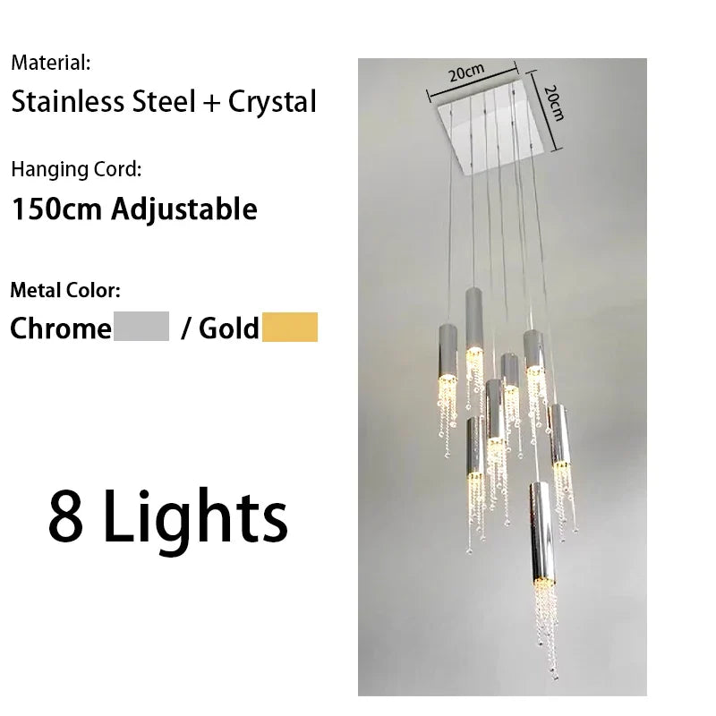 Afralia™ Crystal Pendant Light - Nordic Gold Chrome Metal, High-end Villa Decor