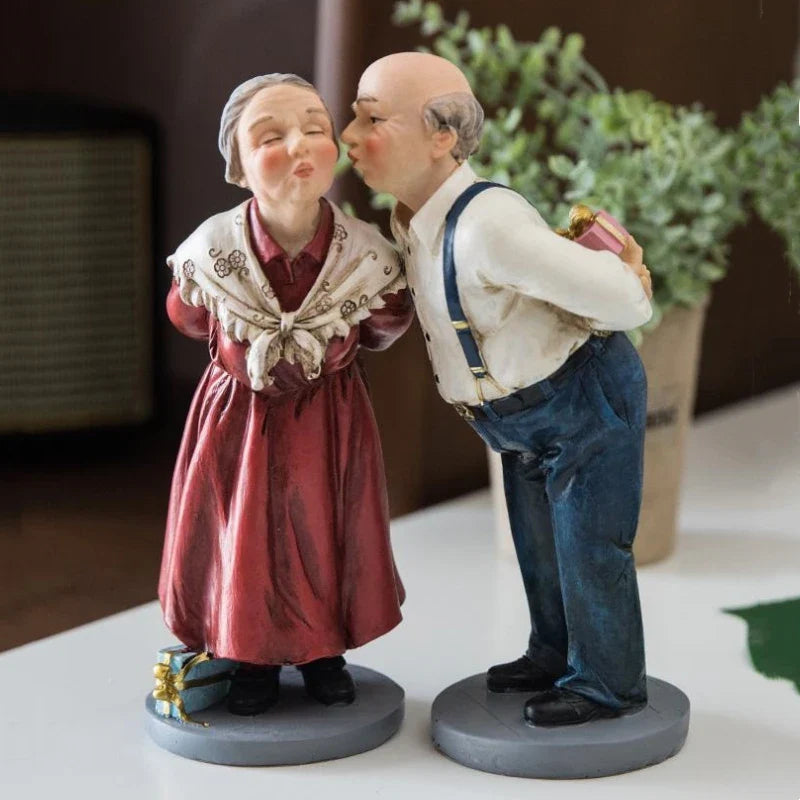 Resin Handicraft Old Couple Figure Sculpture by Afralia™ - Home Decor Figurines