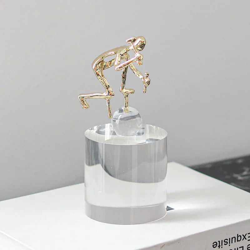 Afralia™ Geometric Crystal Sculpture: Golden Metal Handcrafted Worker Figurine