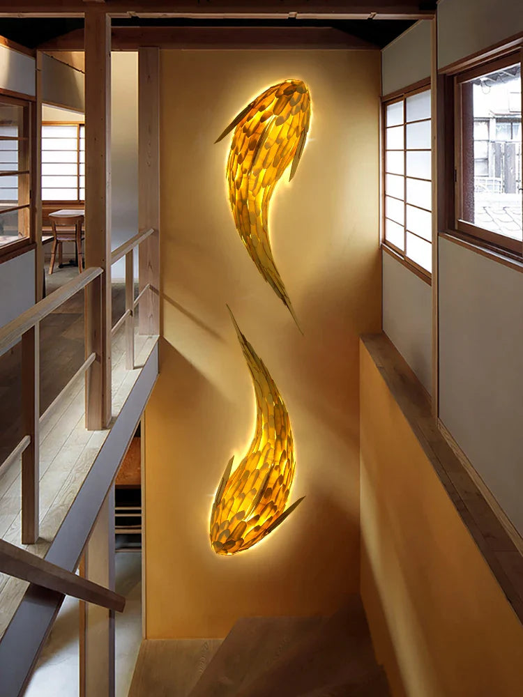 Afralia™ Handwoven Bamboo LED Fish Wall Light for Modern Nordic Living Room Decor