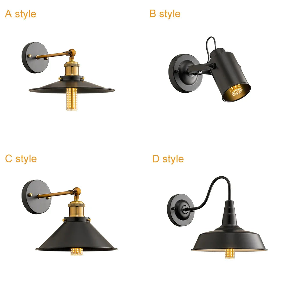 Afralia™ Vintage Industrial Wall Sconce with Switch, Black Wall Lamp for Loft Bedroom