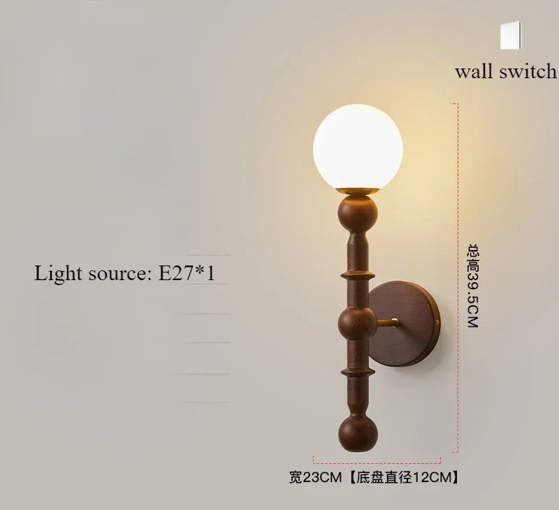 Afralia™ Wood Glass Ball Wall Sconce: Long LED Fixture for Living Room, Bedroom, Hotel