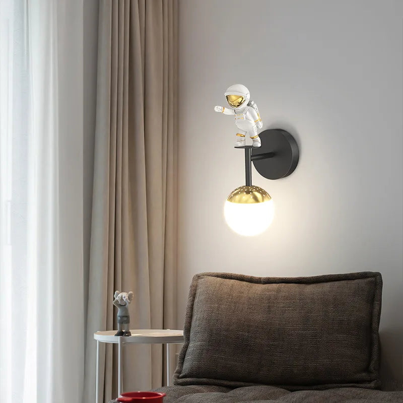 Afralia™ Kids Astronaut Wall Lamp: Modern Space Theme Bedroom Light Fixture