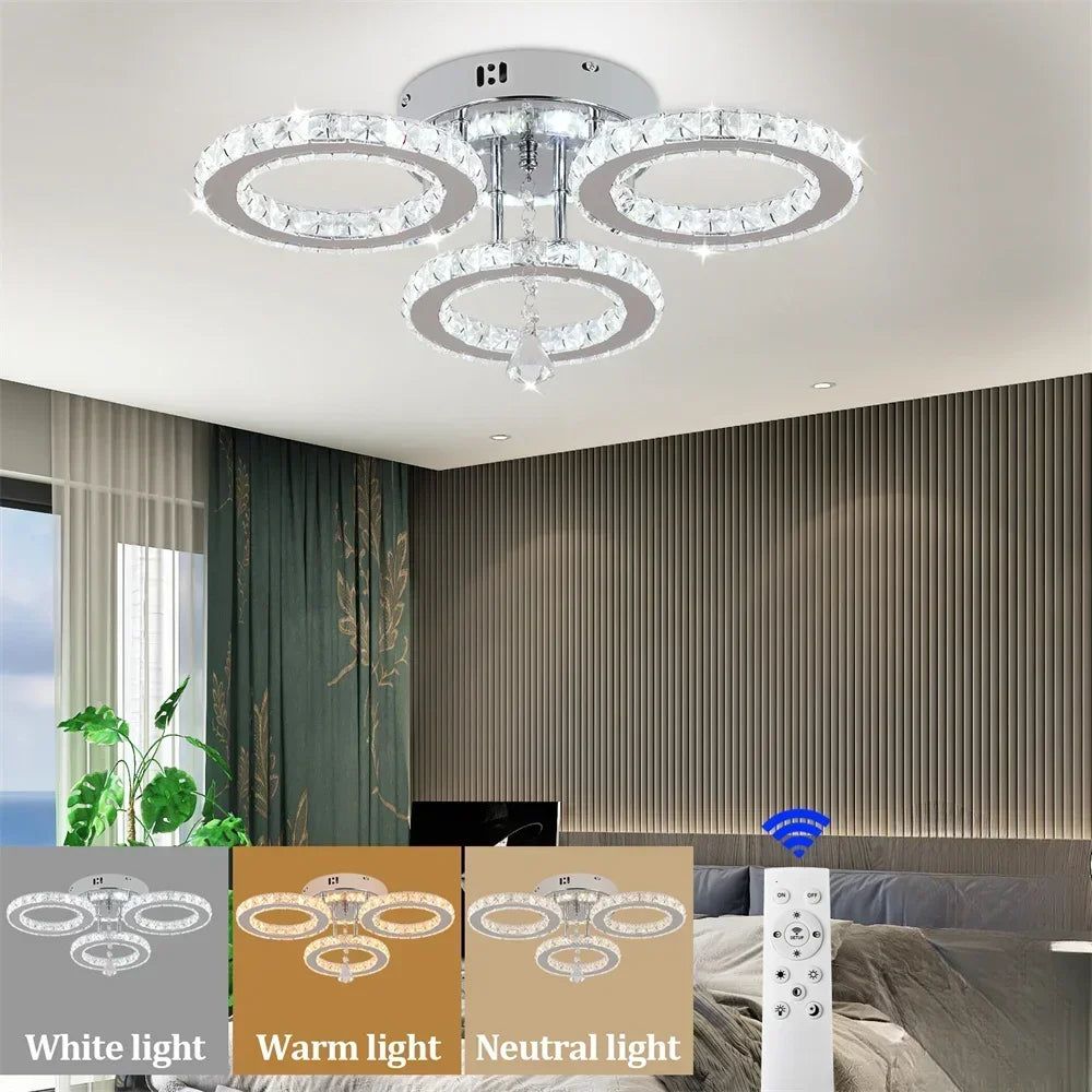 Afralia™ Rings Crystal Chandelier - Dimmable Ceiling Light Fixture for Bedroom & Living Room