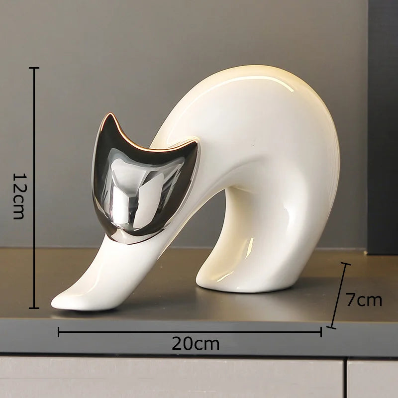 Afralia™ Ceramic Kitten Statue White Cat Sculpture Room Decor Aesthetics