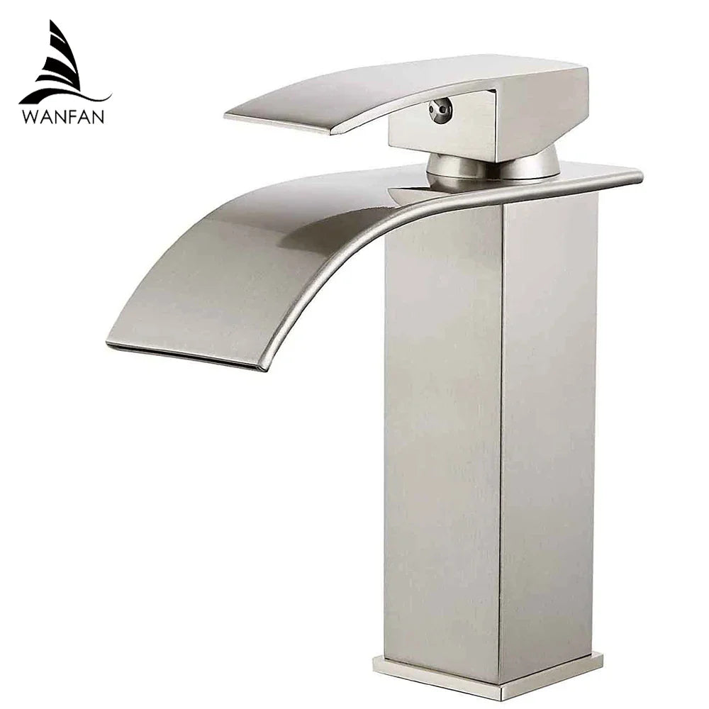 Afralia™ Brass Waterfall Basin Faucet Single Lever Deck Mount Mixer Taps