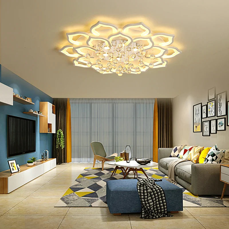 Afralia™ Modern Crystal Chandelier Ceiling Lights for Living Room Bedroom Kitchen LED Fixtures