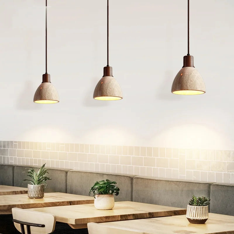 Afralia™ Yellow Travertine LED Pendant Lamps - Wabi Sabi Home Decor & Lighting