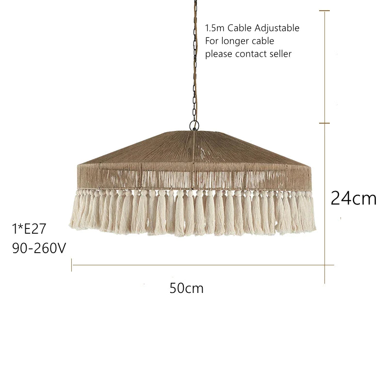 Afralia™ Wabi Sabi Rattan Pendant Lamp with Tassel for Kitchen Hotel Living