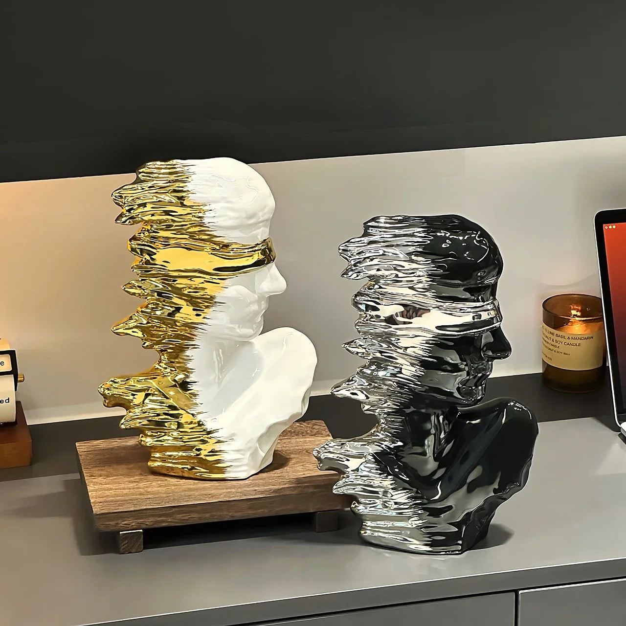 Afralia™ Silver Gradient Abstract Figure Sculpture Home Decor Figurine