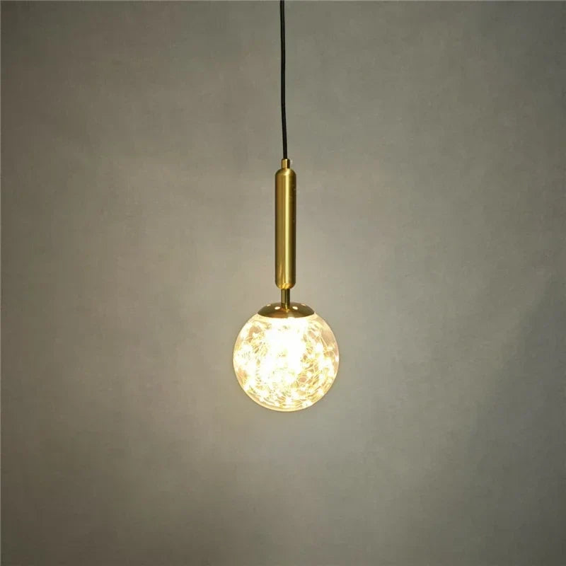 Afralia™ Starry Sky Glass Ball LED Pendant Light: Modern Gold/Black Lamp for Home Lighting.