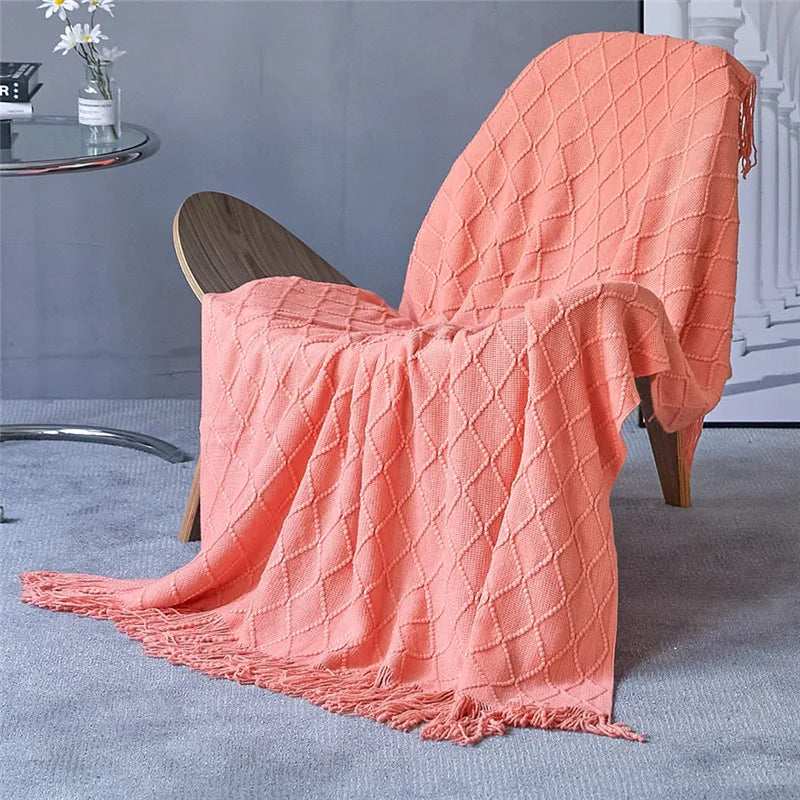 Afralia™ Plaid Knit Throw Blanket with Tassels - Cozy Home Decor for Sofa, Bed, or Shawl