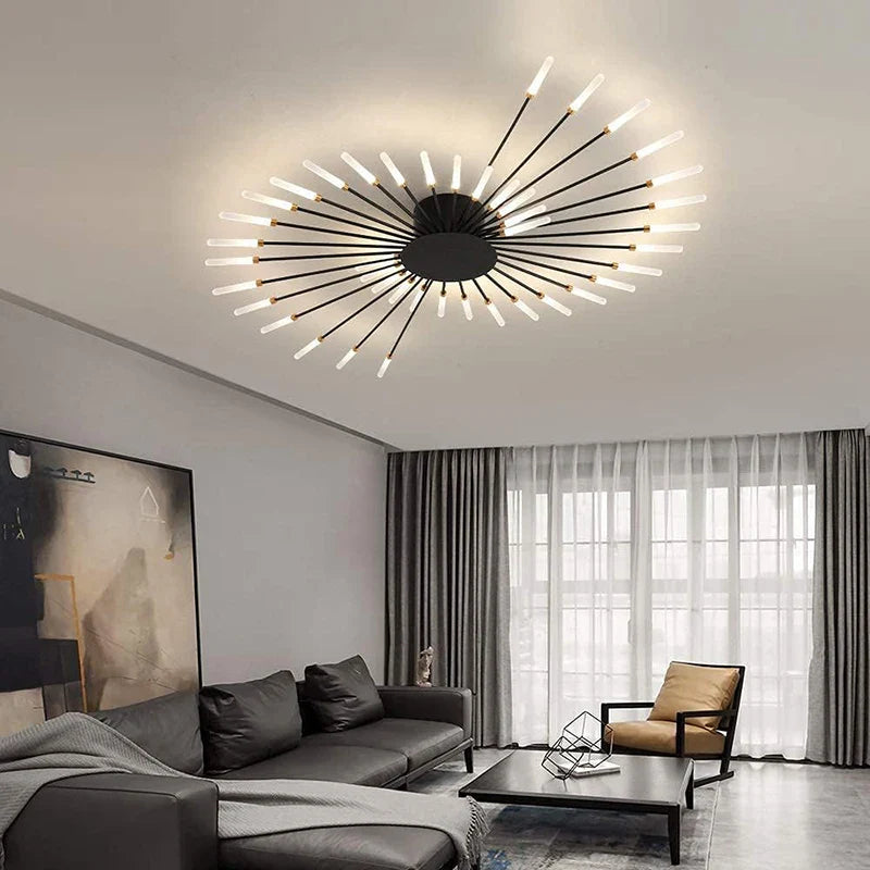 Afralia™ LED Fireworks Chandelier: Modern Ceiling Lamp for Home Decor, Black Kitchen Lighting Fixtures