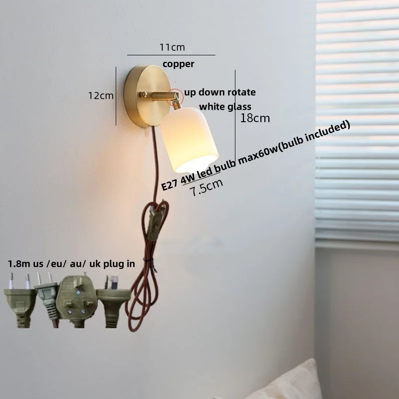 Afralia™ Nordic LED Wall Lamp Rotate Walnut Pull Chain Switch Mirror Light